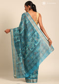 Blue A/O Floral Printed Tussar Saree - Taashi