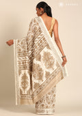 Cream And Heena Stylised A/O Paisley Pattern Linen Saree - Taashi