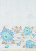 Pastel Blue Floral Embroiderd Linen Saree - Taashi