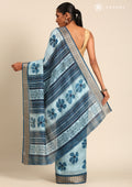 Powder Blue Hibiscus Printed Tussar Saree - Taashi