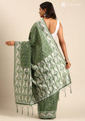 Dark Green Stylised Ikat Pattern Tussar Saree - Taashi
