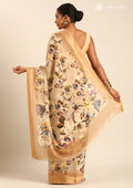Pastel Yellow Floral Printed Georgette Saree - Taashi