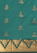 Teal Temple Butta Kanchipuram Saree - Taashi