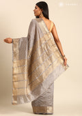 Grey Traditional Zari Butta Woven Tussar Saree - Taashi