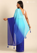 Blue Ombre Striped Chiffon Saree - Taashi