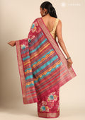 Dark Pink Watercolor Floral Printed Tussar Saree - Taashi