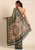 Dark Green Geometric Printed Tussar Saree - Taashi