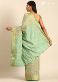 Beige And Turquoise Floral Woven Tussar Saree - Taashi