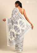 Cream And Grey Stylised A/O Paisley Pattern Linen Saree - Taashi