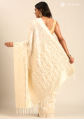 Cream Geometric Floral Woven Tussar Saree - Taashi