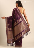 Purple Zari Floral Butta Tussar Saree - Taashi
