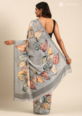 Grey Leaf Digital Printed Crepe Saree - Taashi