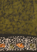 Olive Green And Black Batik Printed Cotton Saree - Taashi