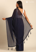 Navy Blue Striped Chiffon Saree - Taashi