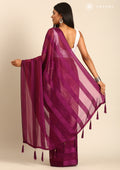 Purple Striped Chiffon Saree - Taashi