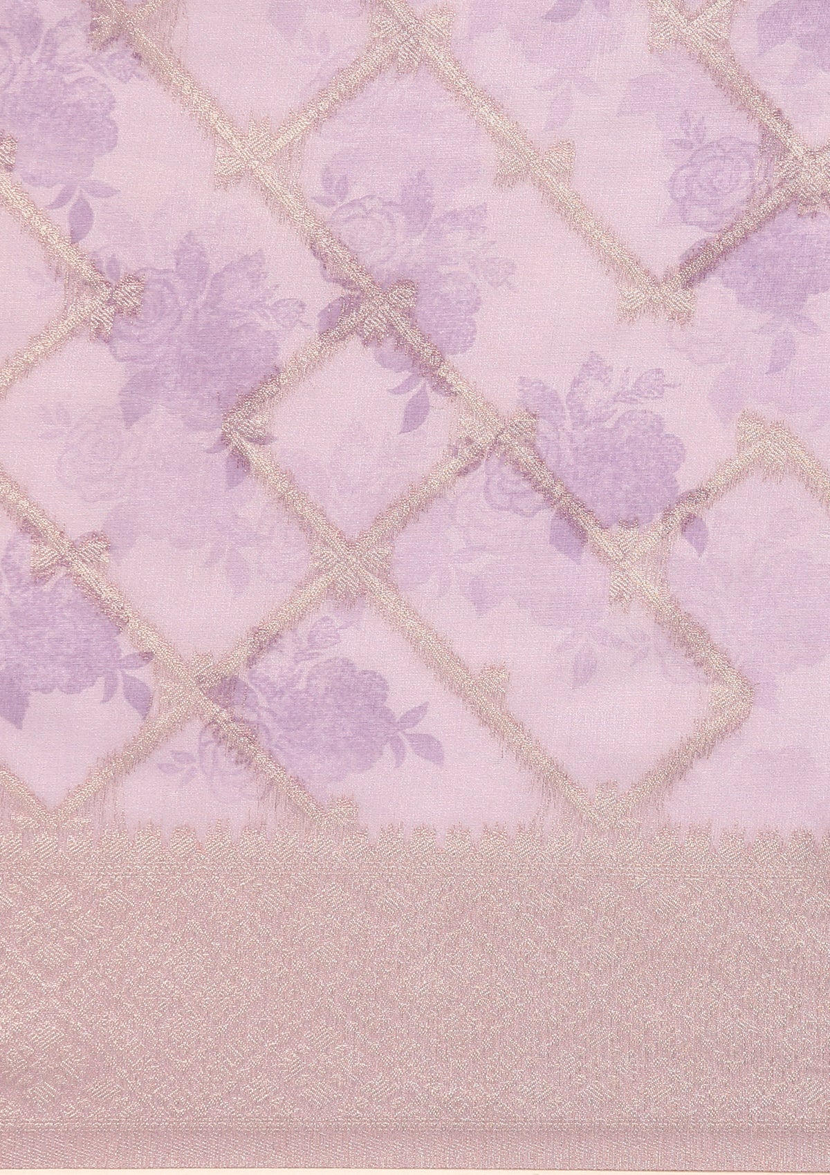 Mauve Floral Printed Zari Woven Organza Saree - Taashi