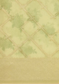 Sage Green Floral Printed Zari Woven Organza Saree - Taashi