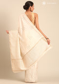 Cream Fancy Embroidery Tussar Saree - Taashi