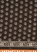 Black Batik Floral Butta Printed Cotton Saree - Taashi