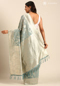 Teal Floral Woven Tussar Saree - Taashi