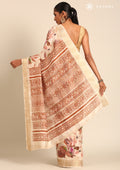 Cream Watercolor Floral Printed Tussar Saree - Taashi