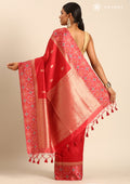 Red Ikat Pattern And Tradition Pattern Woven Tussar Saree - Taashi