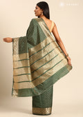 Dark Green Traditional Zari Butta Woven Tussar Saree - Taashi