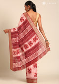 Red Hibiscus Printed Tussar Saree - Taashi
