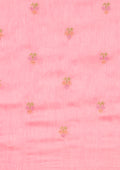 Pink Floral Embroiderd Linen Saree - Taashi
