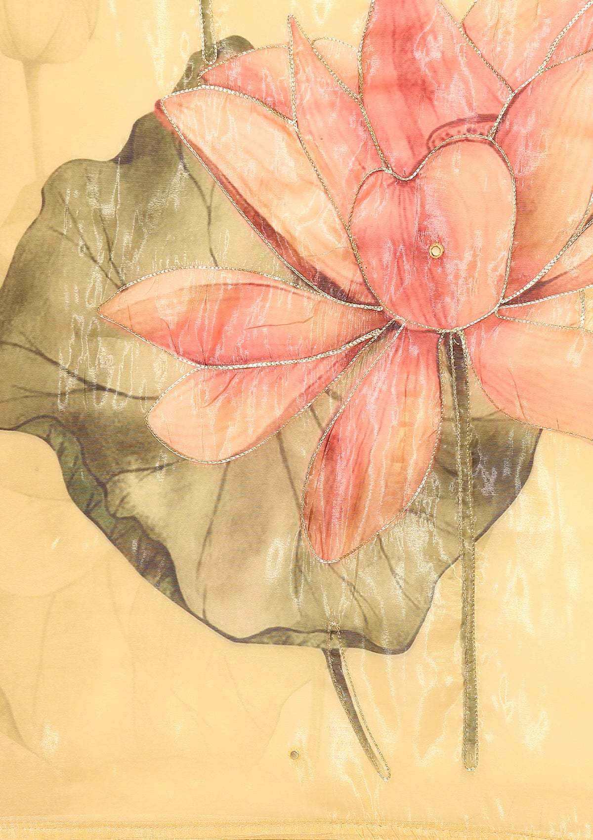 Metallic Yellow Printed And EmbroideRed Organza Saree - Taashi