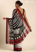 Black And White Abstract Printed Chiffon Saree - Taashi