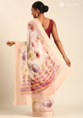 Pastel Beige Watercolor Floral Printed Georgette Saree - Taashi