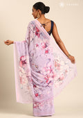 Pastel Lavender Watercolor Floral Printed Georgette Saree - Taashi