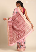 Pastel Pink Watercolor Floral Printed Tussar Saree - Taashi