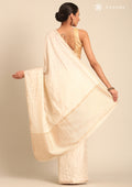 Cream Fancy Embroidery Tussar Saree - Taashi