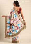 Beige Floral Digital Printed Satin Saree - Taashi