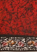 Red And Dark Brown Batik Printed Cotton Saree - Taashi