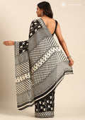 Black X Tussar Printed Art Tussar Matka Silk Saree - Taashi