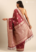 Maroon Floral Butta Pattern Tussar Saree - Taashi