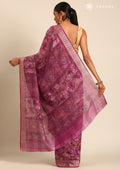 Magenta A/O Floral Printed Tussar Saree - Taashi