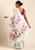 Grey A/O Floral Printed Satin Saree - Taashi