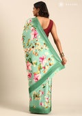 Green Floral Digital Printed Satin Saree - Taashi