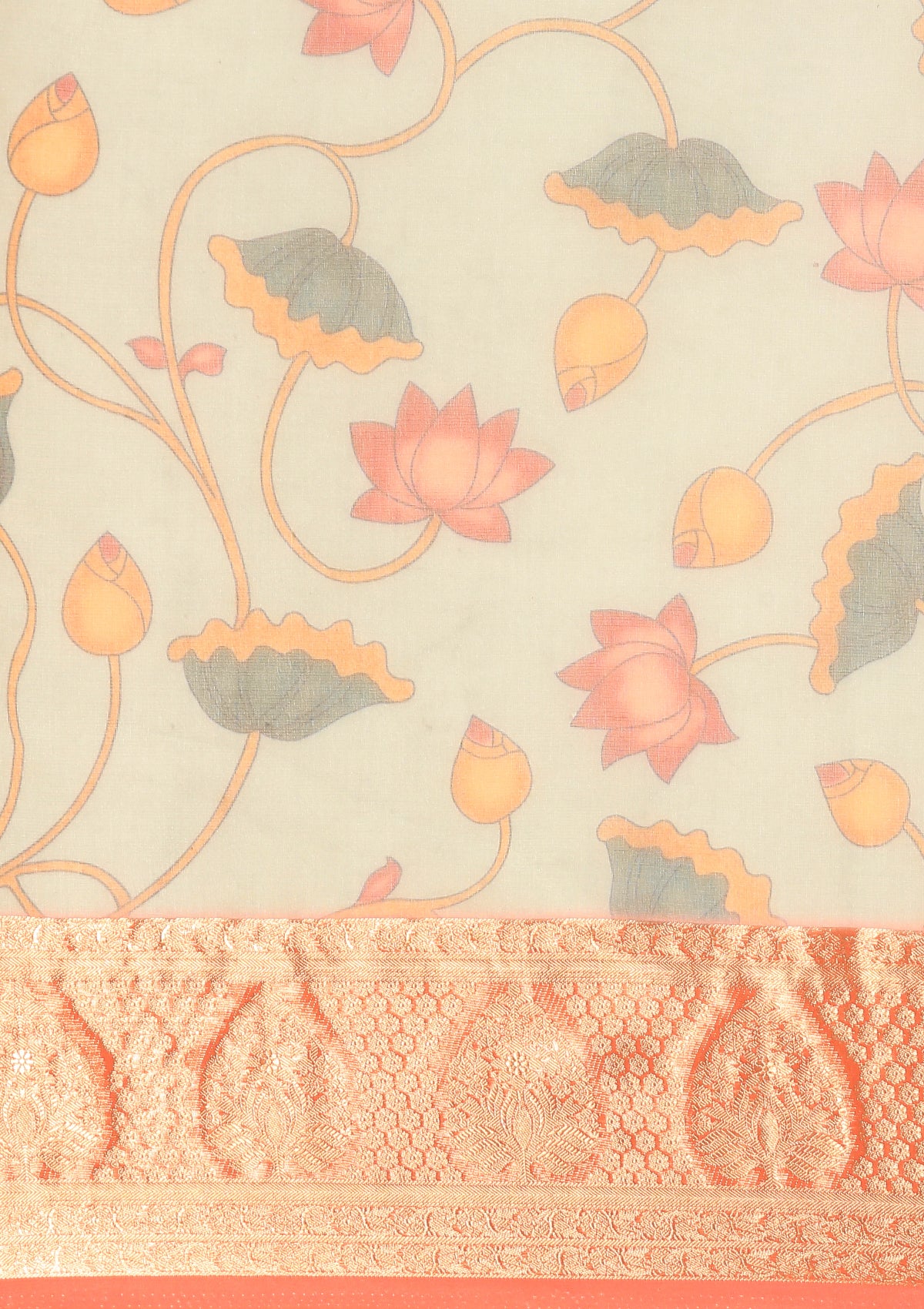 Pastel Pink And Blue Nature InspiRed Printed Organza Saree - Taashi