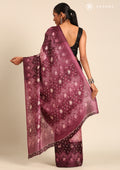 Purple Batik Printed Art Tussar Matka Silk Saree - Taashi