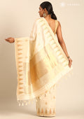 Cream Traditional Zari Woven Tussar Saree - Taashi