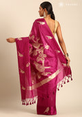 Dark Violet Placement Jacquard Woven Tussar Saree - Taashi