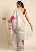 Grey Floral Printed Tussar Saree - Taashi