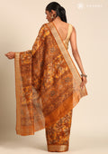 Mustard Yellow A/O Floral Printed Tussar Saree - Taashi