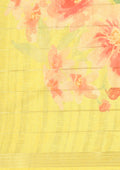 Yellow Floral Printed Zari Woven Tussar Saree - Taashi