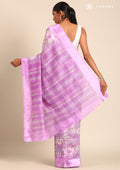 Purple A/O Floral Printed Plaids Woven Line Saree - Taashi
